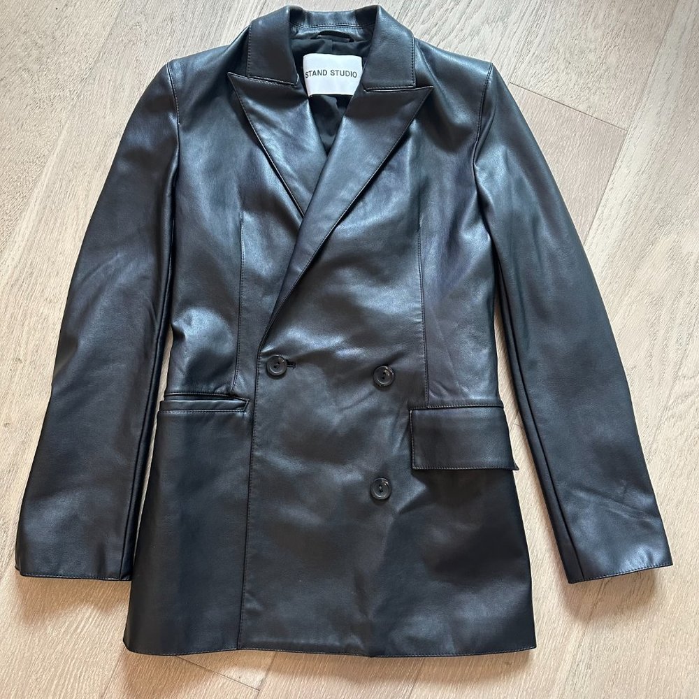 Stand Studio Black Faux Leather Blazer Size 36 - Gently Worn